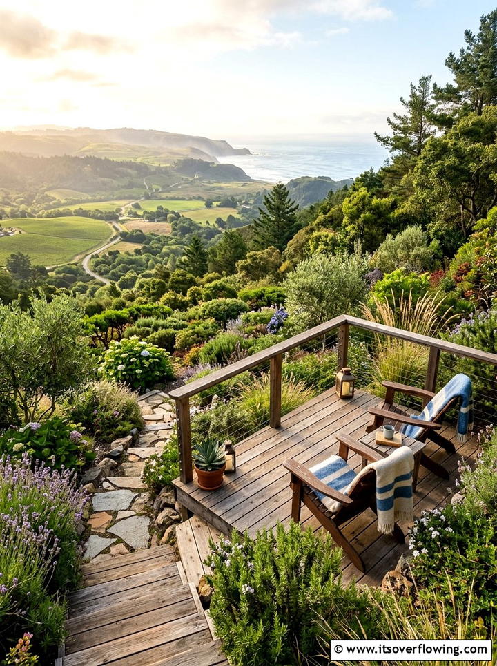 Hillside Seating Area - 25 garden ideas for uneven ground