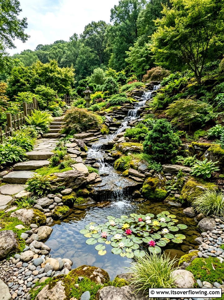 Hillside Water Feature - 25 garden ideas for uneven ground