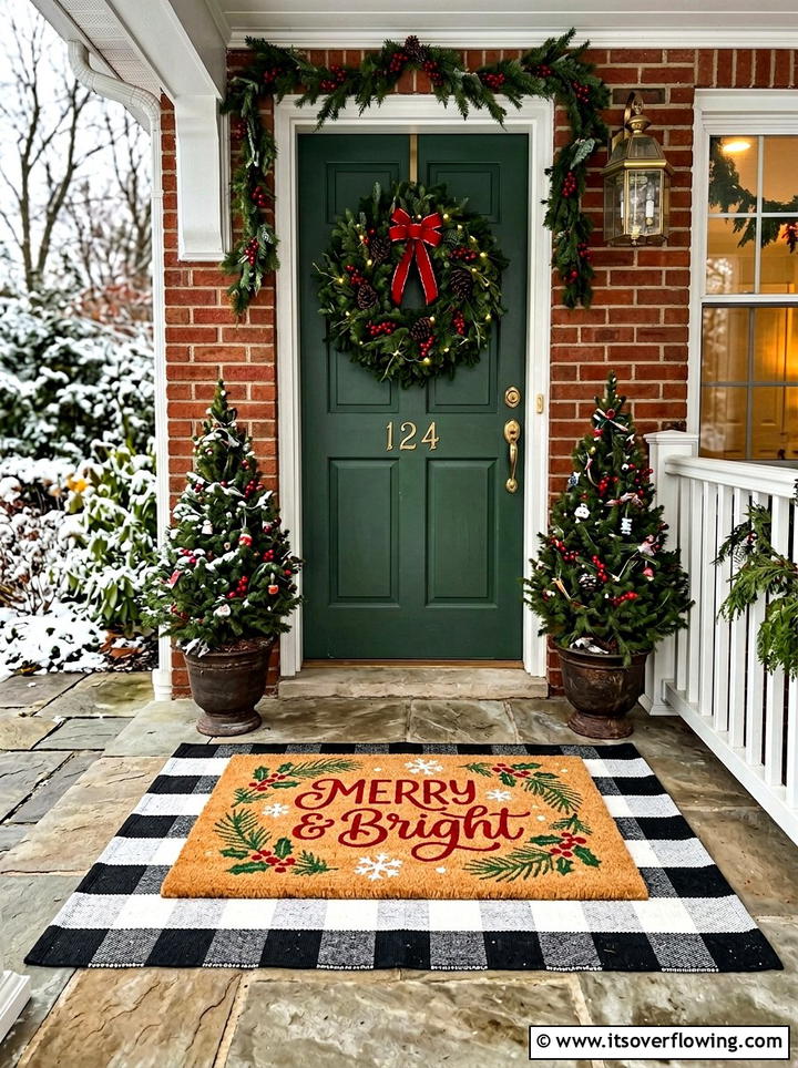 Holiday Welcome Mat - 25 front porch decor ideas for christmas