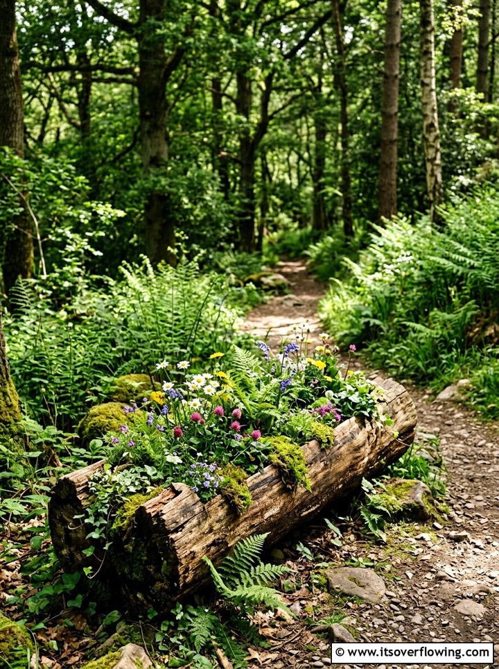 Hollow Log Flower Box - 25 upcycled garden ideas with flower boxes