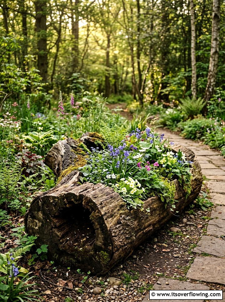 Hollow Log Planter Box - 25 upcycled garden ideas for front yards