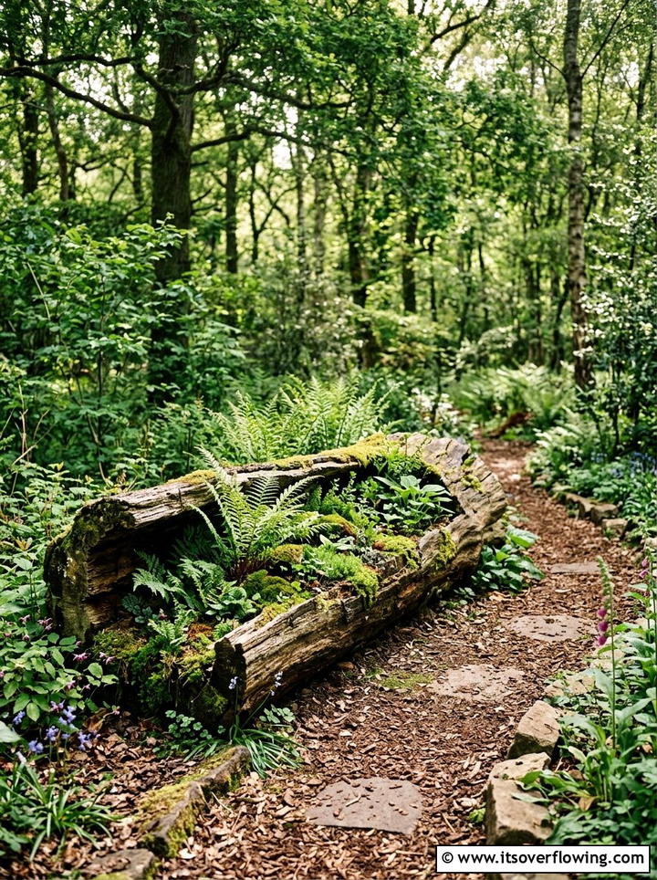 Hollow log garden bed - 25 cheap garden ideas with repurposed containers