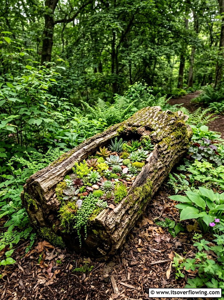Hollow log planter - 25 garden decor ideas with reclaimed wood