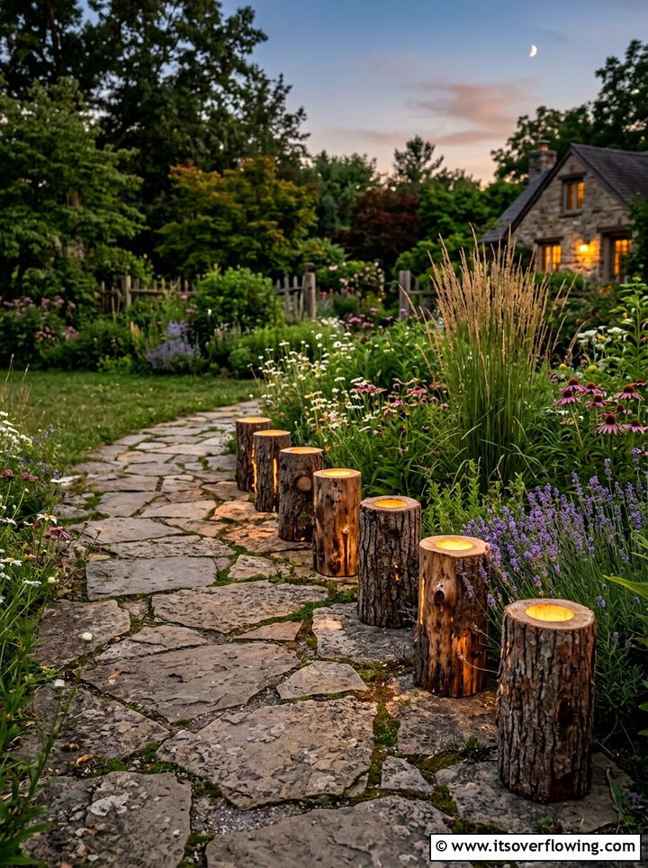 Hollow log solar lights - 25 reusing old things ideas for outdoor lighting