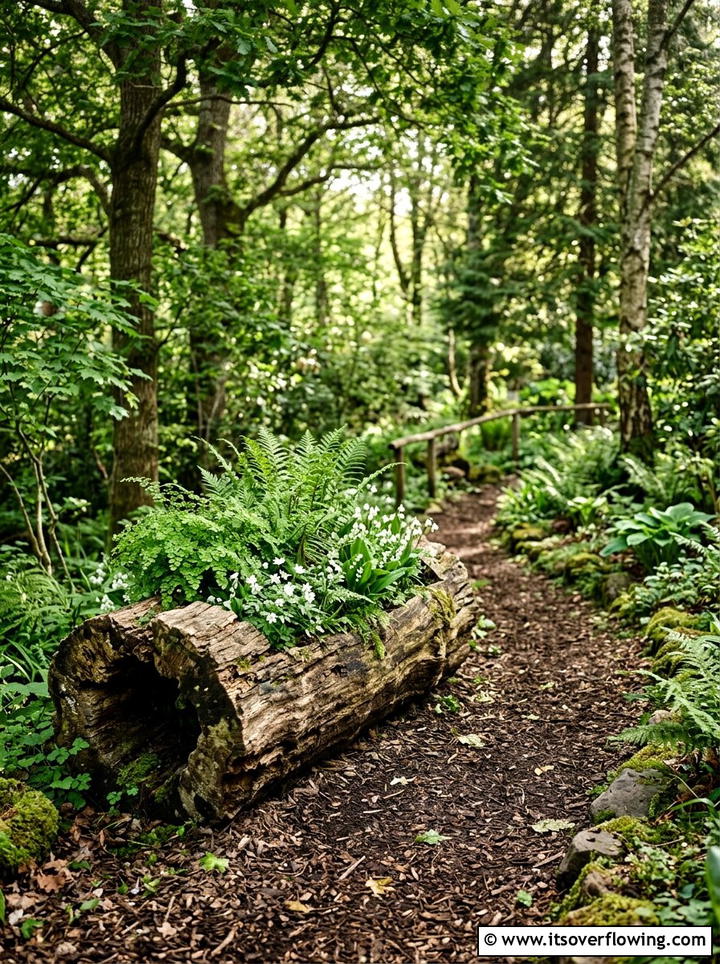 Hollowed log planter - 25 recycled garden ideas with logs