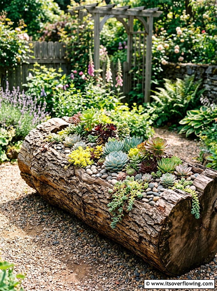 Hollowed out log planter - 25 reusing old things ideas for succulent garden