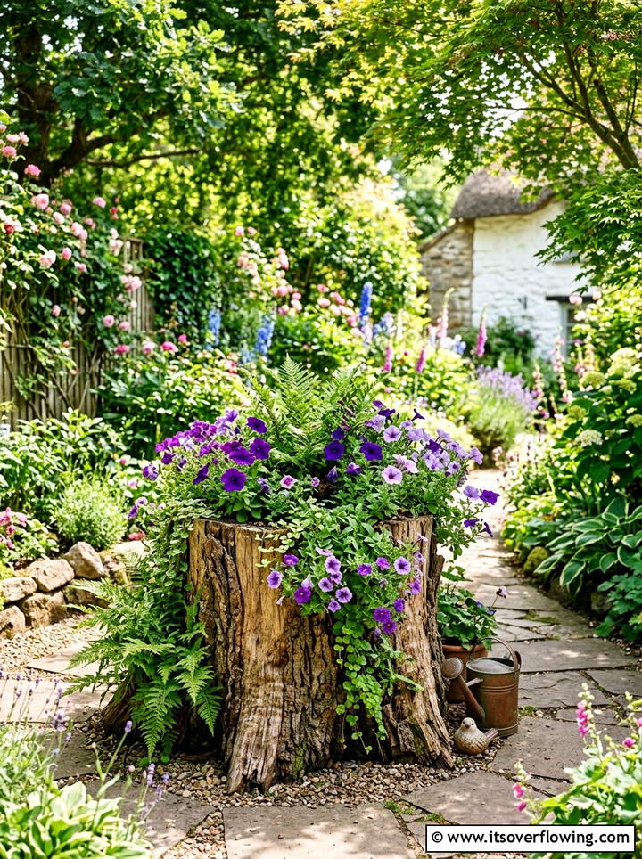 Hollowed tree stump planter - 25 recycled garden ideas with tree stumps