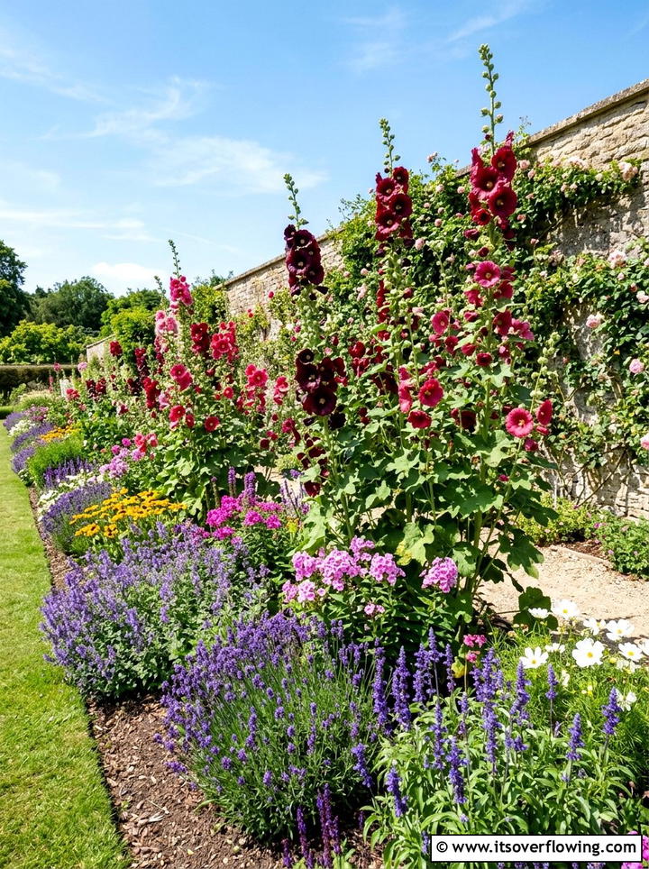 Hollyhock back of border - 25 cheap garden ideas with seeds
