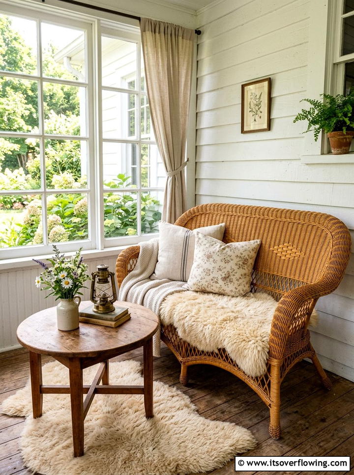 Honey Tone Wicker Settee - 25 front porch ideas with wicker furniture