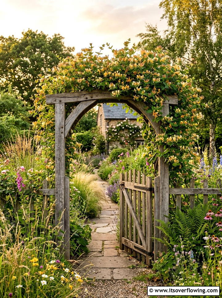 Honeysuckle Garden Gate - 25 creative garden ideas with archway flowers