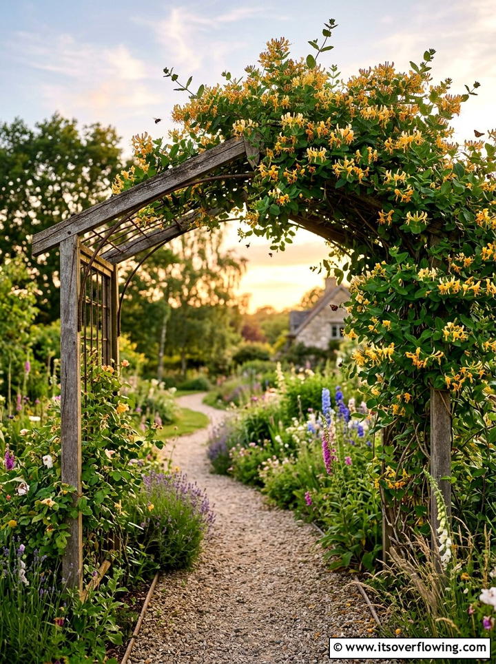 Honeysuckle Trellis Walkway - 25 creative garden ideas with trellis tunnel