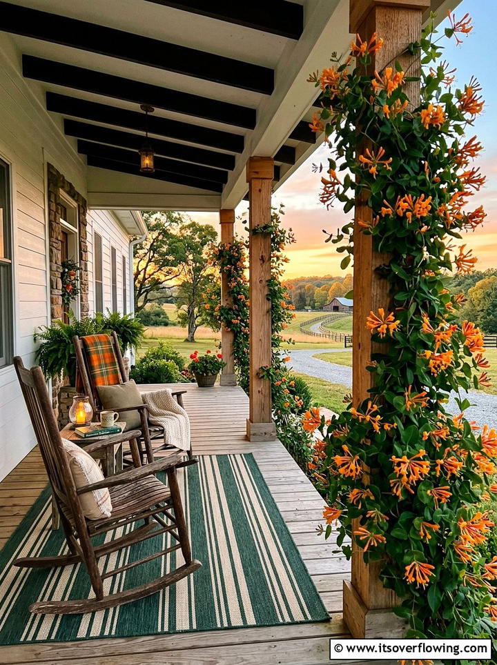 Honeysuckle Wrapped Columns - 25 front porch ideas with trellis vines