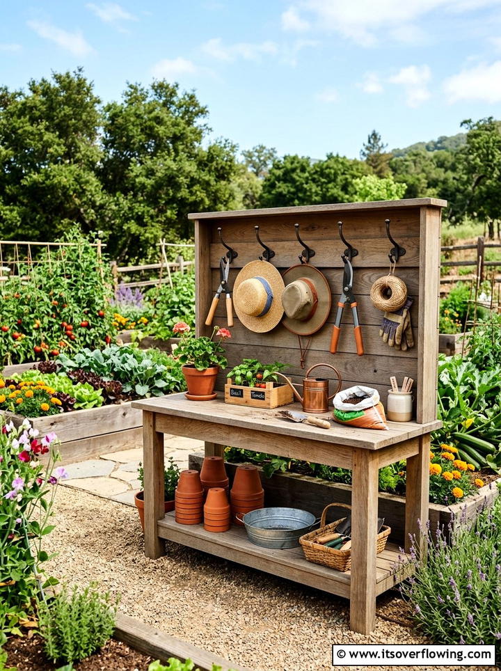 Hook Potting Bench - 25 upcycled garden ideas with potting benches