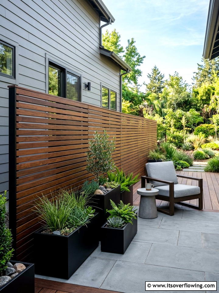 Horizontal Slat Wood Fence - 25 front porch ideas with privacy screens
