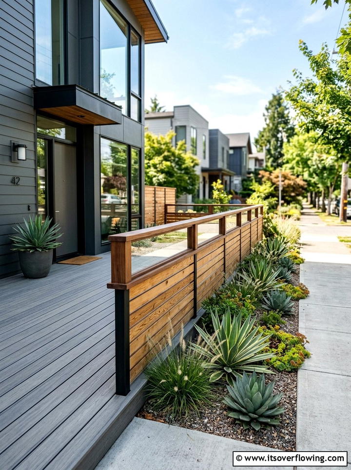 Horizontal Wood Slat Fence - 25 front porch ideas with wood accents