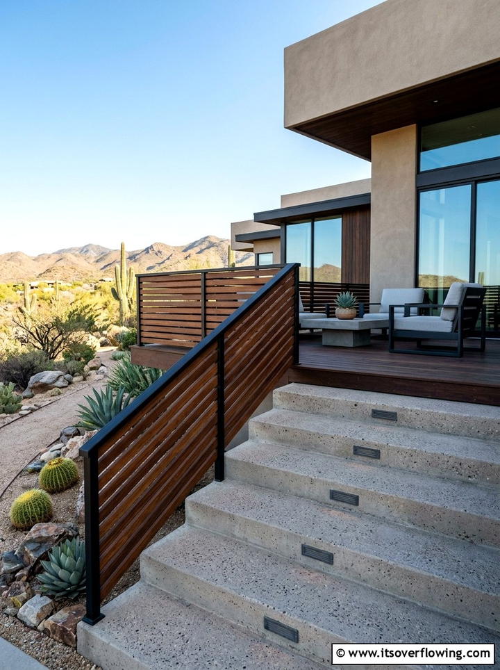 Horizontal Wood Slat Railing - 25 front porch ideas with railings