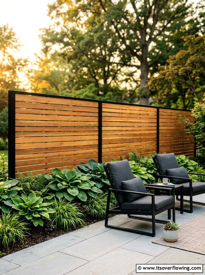 Horizontal Wood Slat Screen - 25 garden design ideas with privacy screens
