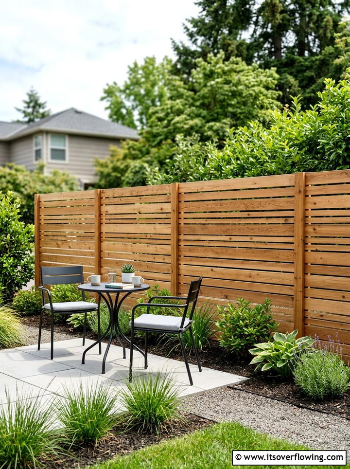 Horizontal wood slat fence - 25 small garden ideas with privacy screens