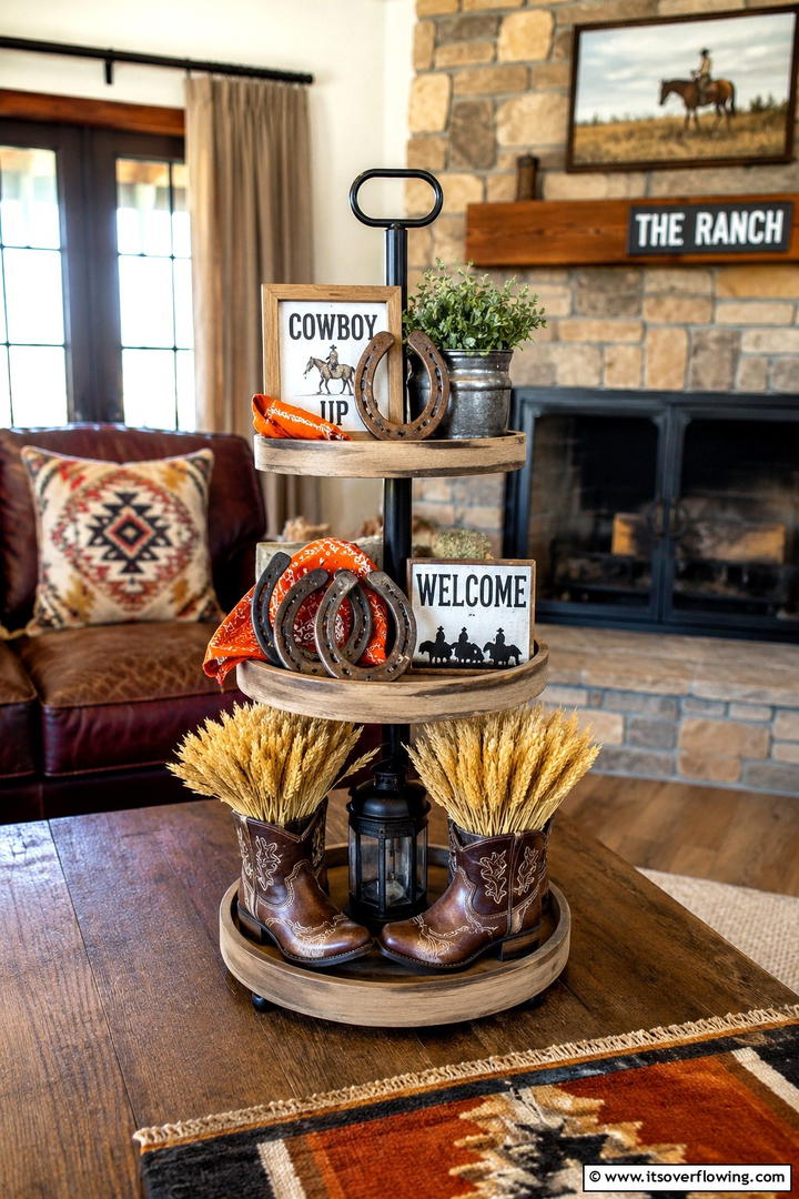 Horseshoe and Western Theme - 50 Fall Tiered Tray Decor Ideas for Festive Shelves