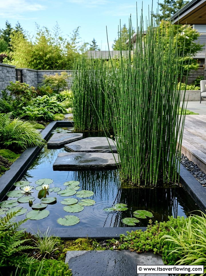 Horsetail Reed Modern Pond - 25 creative garden ideas with sculptural plants