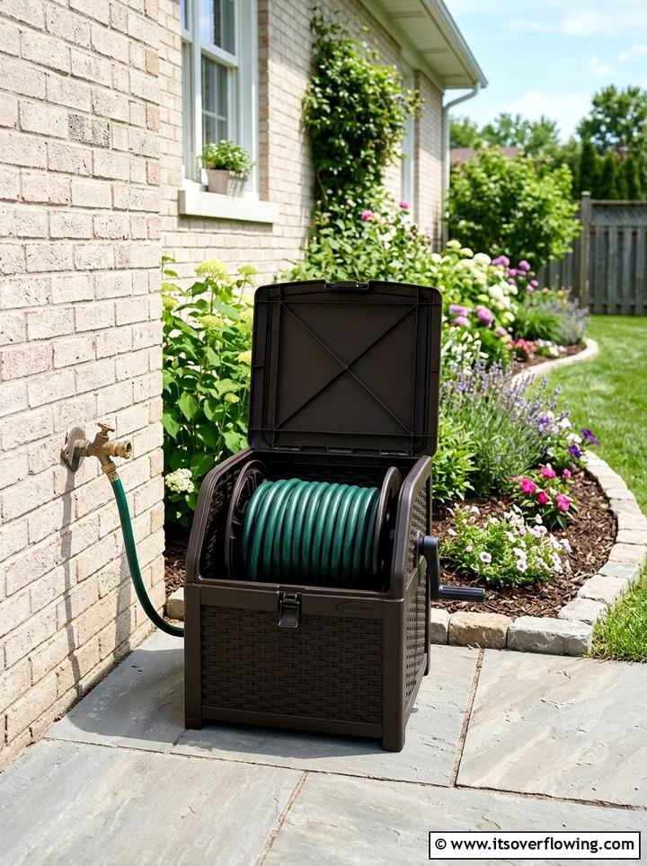 Hose reel storage container - 25 recycled garden ideas with storage bins