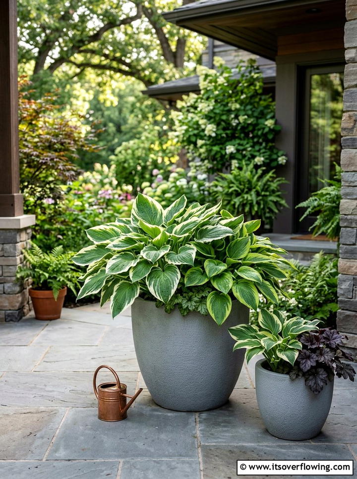 Hosta Pot Arrangement - 25 front porch ideas with shade plants