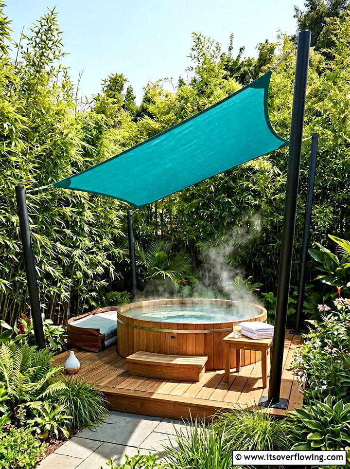 Hot Tub Privacy Shade Sail - 25 backyard ideas with shade sail