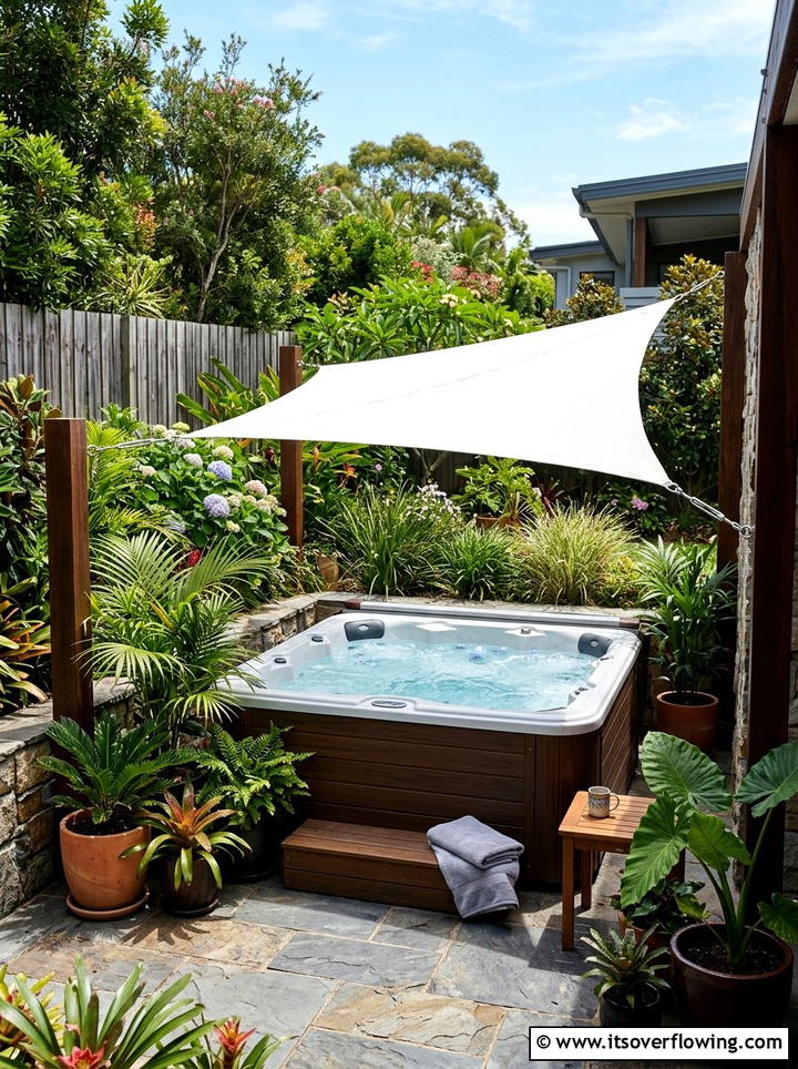 Hot tub shade sail cover - 25 backyard decorating ideas with shade sail