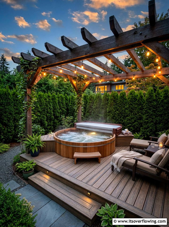 Hot tub spa area - 25 garden design ideas with outdoor rooms