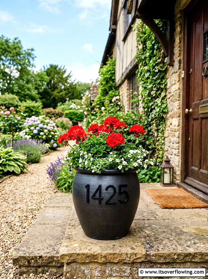 House number flower pot - 25 front porch ideas with painted pots