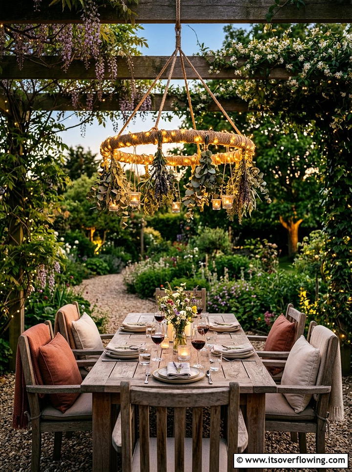 Hula Hoop Garden Chandelier - 25 cheap garden ideas with dollar store decor