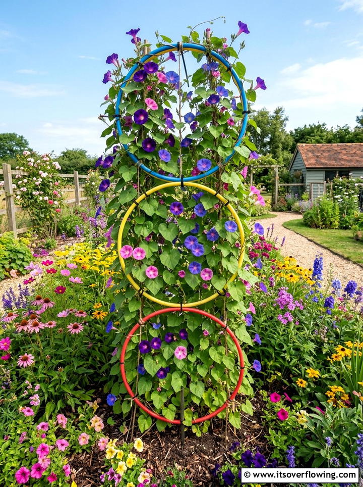 Hula hoop garden trellis - 25 recycled garden ideas with old toys