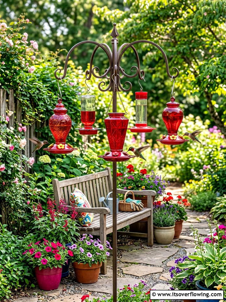 Hummingbird feeder station - 25 creative garden ideas with hummingbird plants
