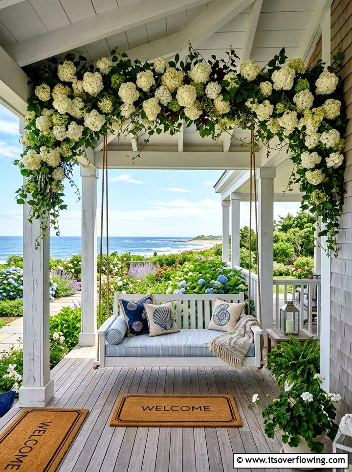 Hydrangea Garland Porch - 25 front porch decor ideas with garlands