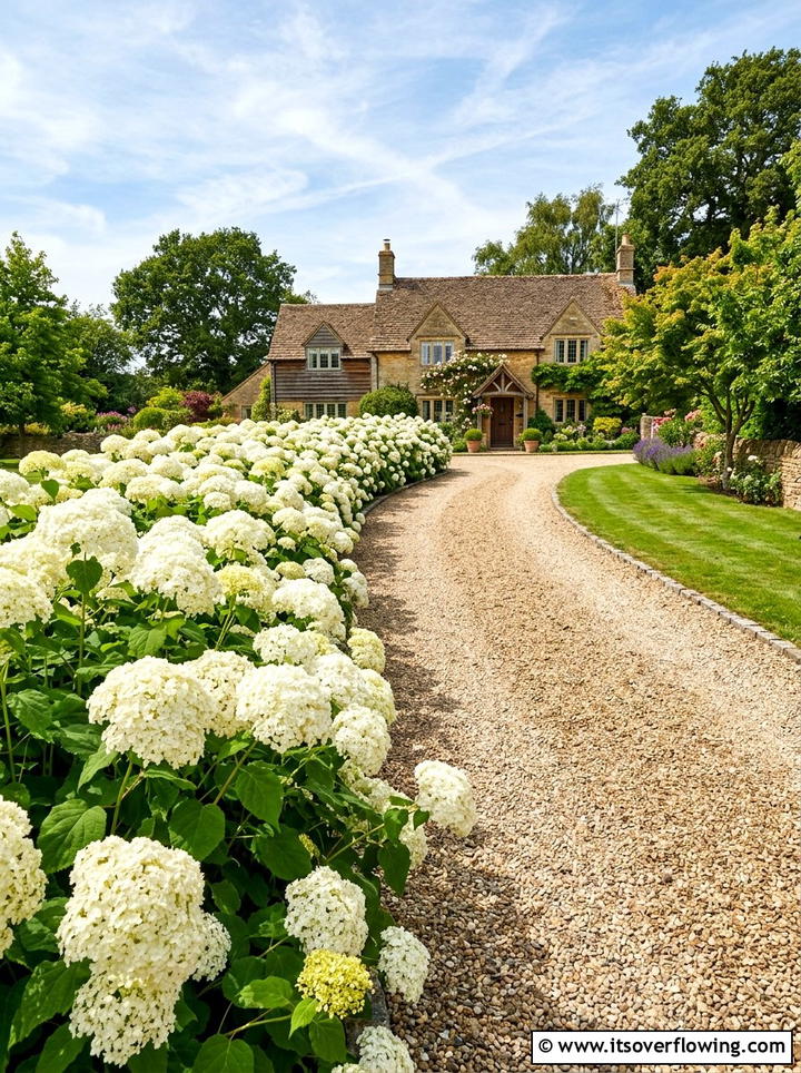 Hydrangea Hedge Along Driveway - 25 garden design ideas for farmhouse landscapes
