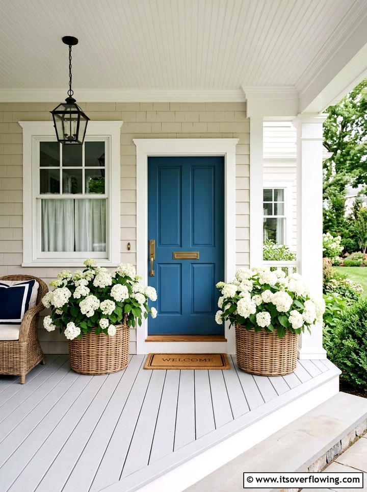 Hydrangea Shrubs In Oversized Pots - 25 front porch ideas with low maintenance plants