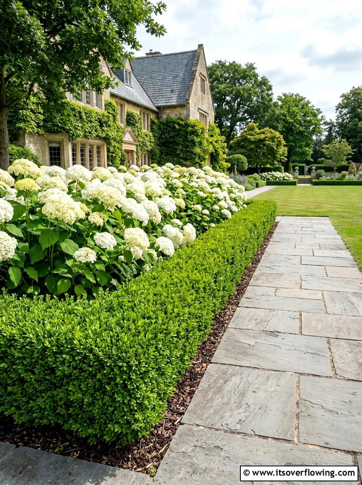 Hydrangea and boxwood landscape - 25 garden ideas with hydrangeas