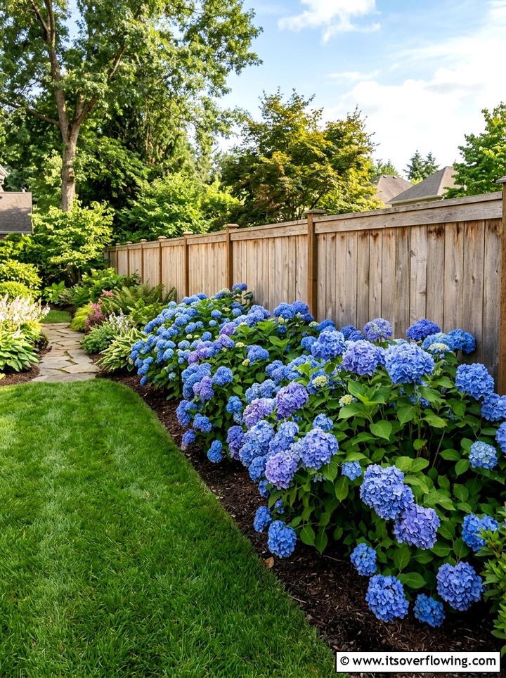 Hydrangeas along wooden fence - 25 garden ideas with hydrangeas