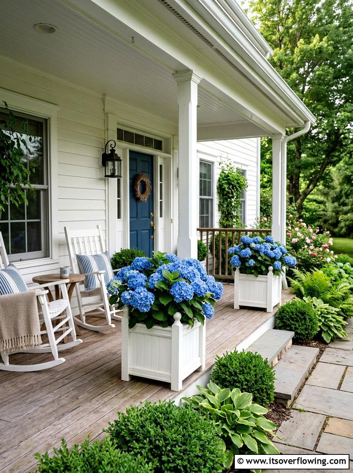 Hydrangeas in pots for front porch - 25 front porch decor ideas with greenery