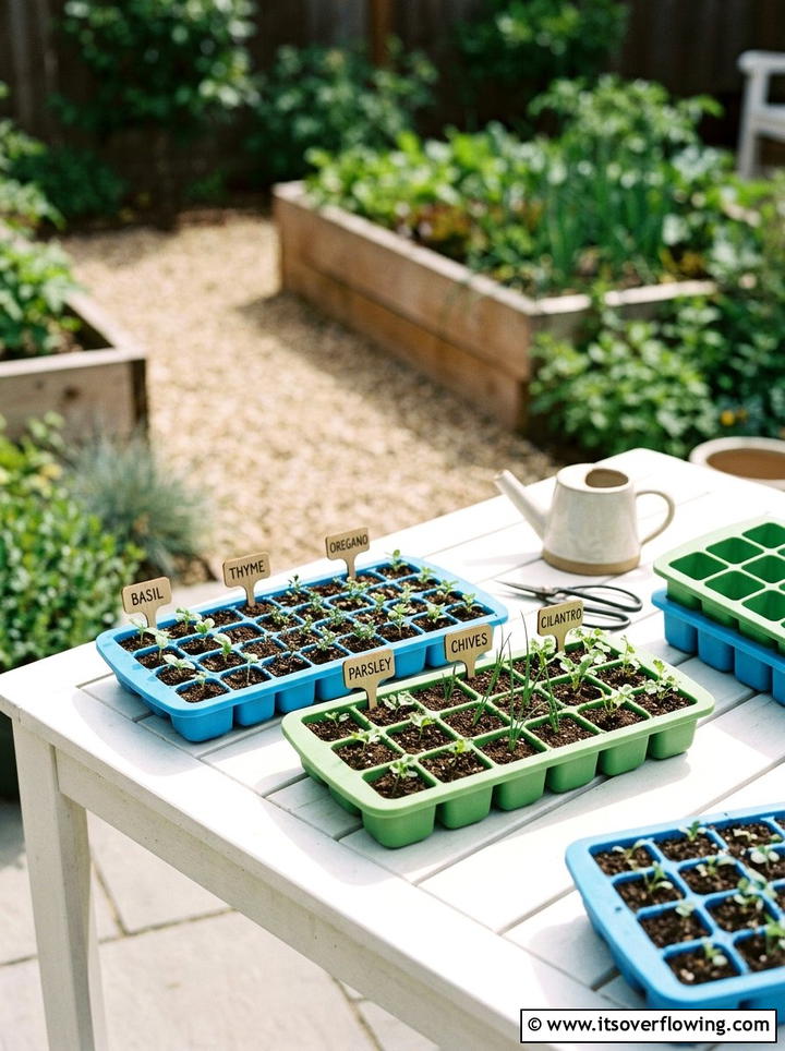 Ice Cube Tray Seed Starter - 25 recycled garden ideas with seed starting trays