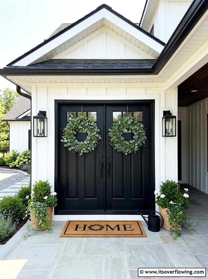 Identical Door Wreaths - 25 front porch decor ideas with symmetrical layout