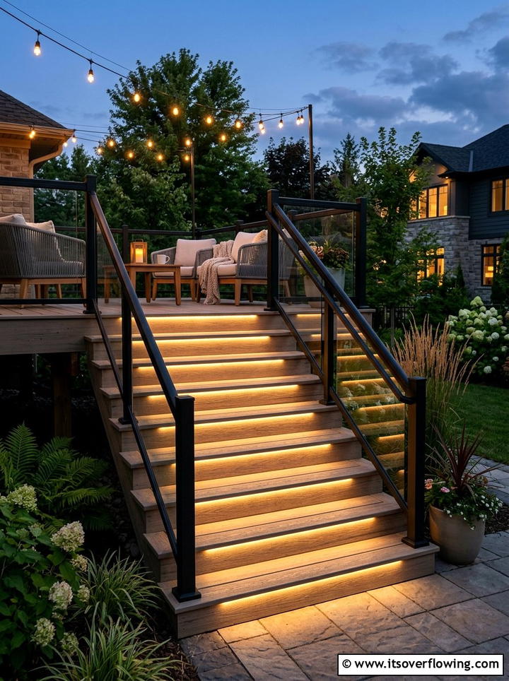 Illuminated Deck Stairs - 25 backyard ideas with steps