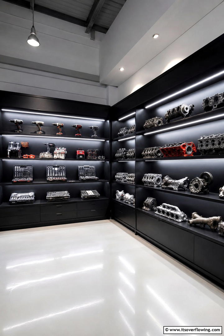 Illuminated Display Shelves - 30 Shed Shelving Ideas for Optimal Storage Solutions