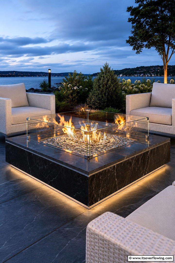 Illuminated Glass Surround Square Fire Pit - 30 Square Fire Pit Ideas for Modern Outdoor Gathering Spaces