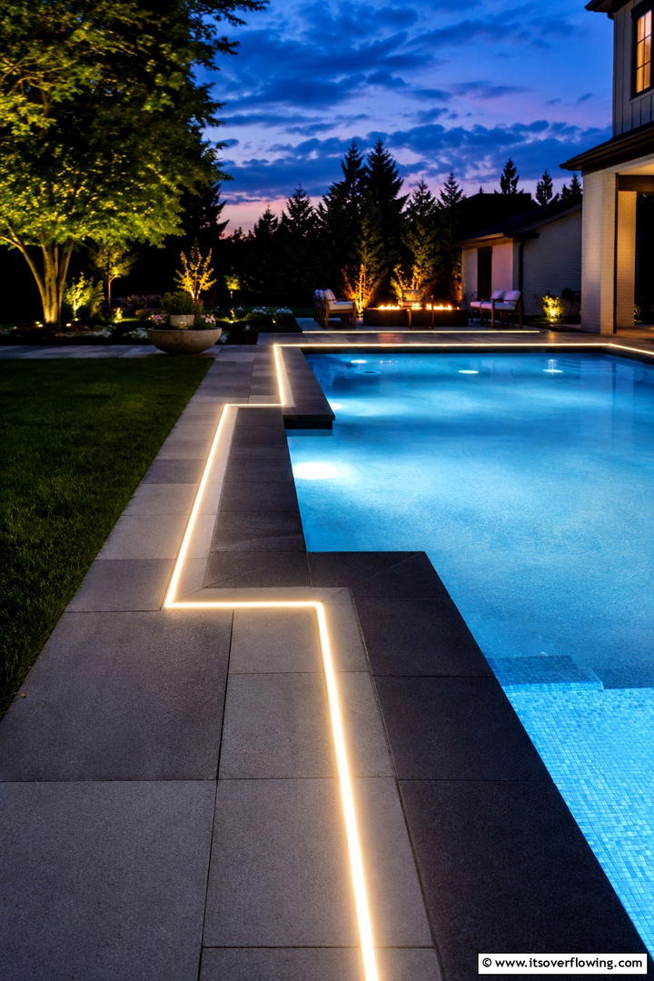 Illuminated Pool Perimeters - 30 Pavers Around Pool Ideas for a Sleek and Safe Design