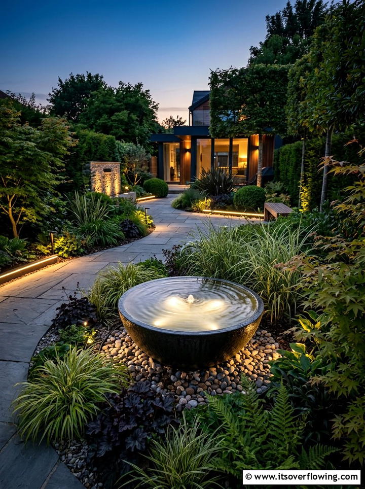 Illuminated water bowl light - 25 garden decor ideas with water bowls