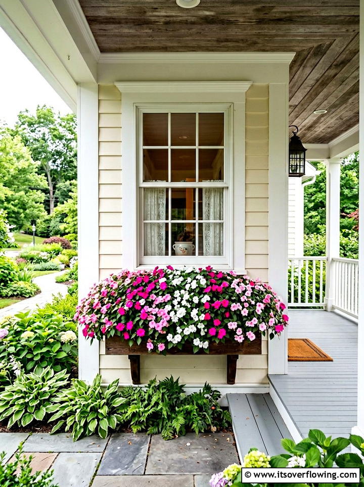 Impatiens Window Box - 25 front porch ideas with shade plants