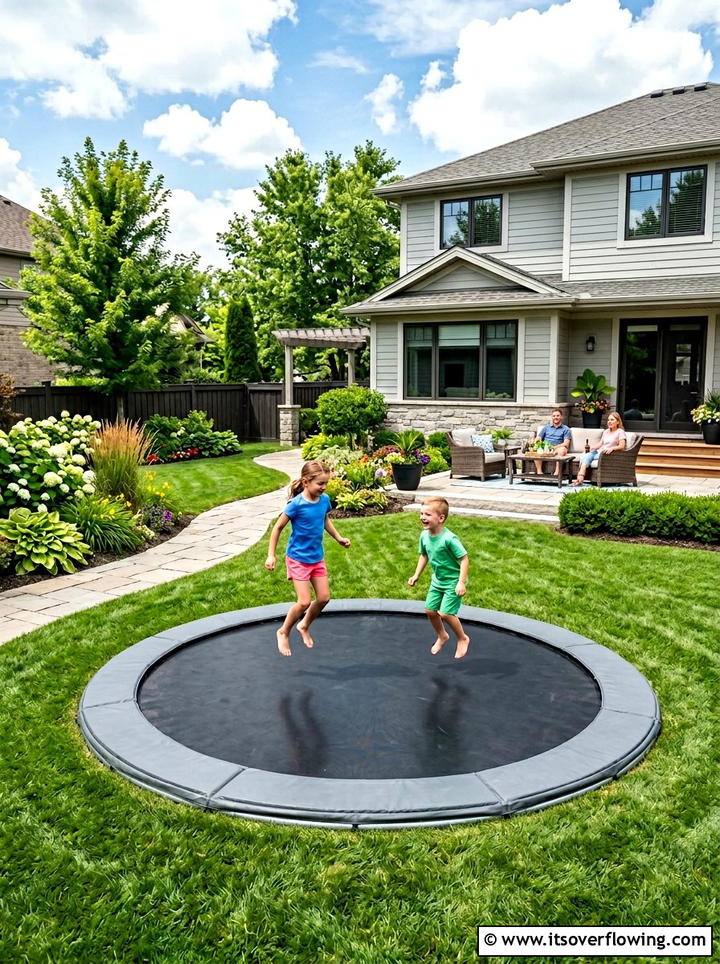 In Ground Trampoline - 25 backyard ideas with trampoline zone