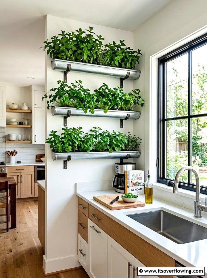 Indoor Gutter Herb Garden - 25 upcycled garden ideas with rain gutters