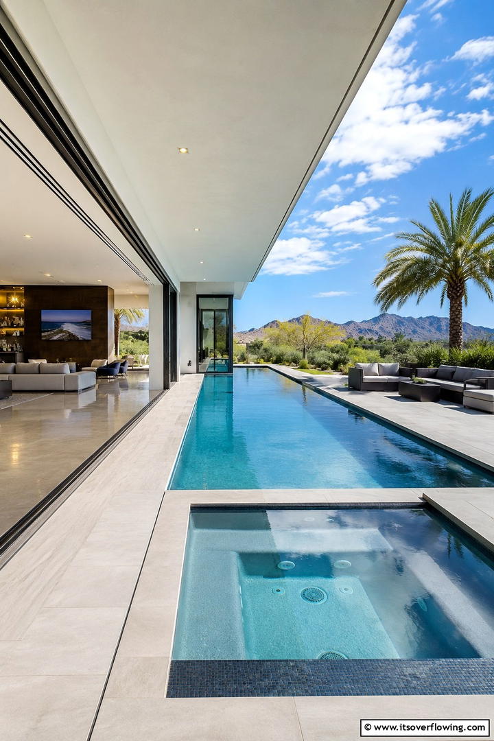 Indoor Outdoor Fusion Retreat - 30 Rectangle Pool With Hot Tub Designs for Luxury Backyards
